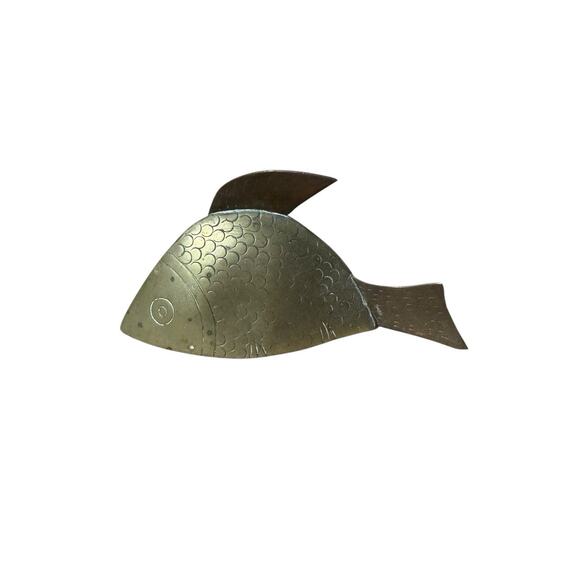 MCM Brass FISH Carp Shaped BELL Etching Clapper Paperweight Tabletop - Picture 1 of 4
